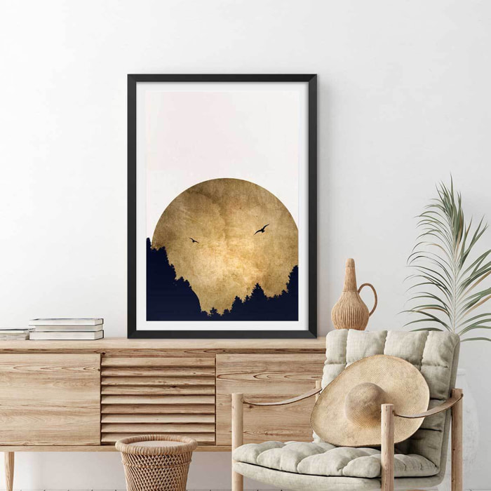 Poster crepuscule doré Affiche sous cadre noir