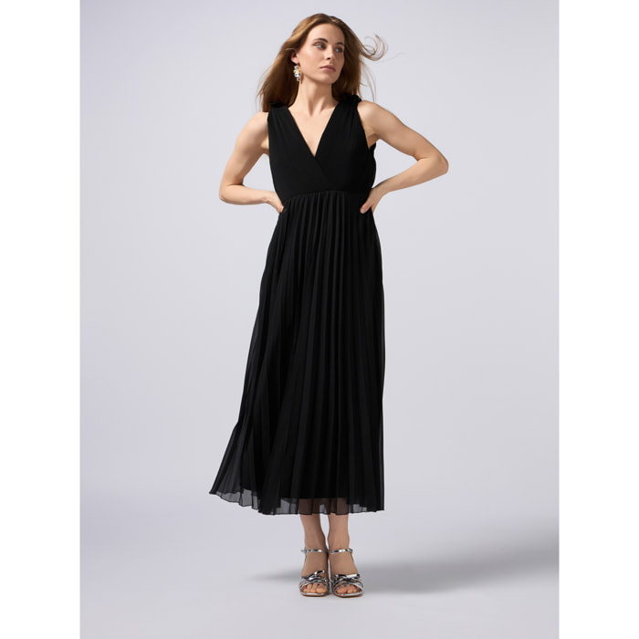 Oltre - Vestido largo plisado con volantes - Negro