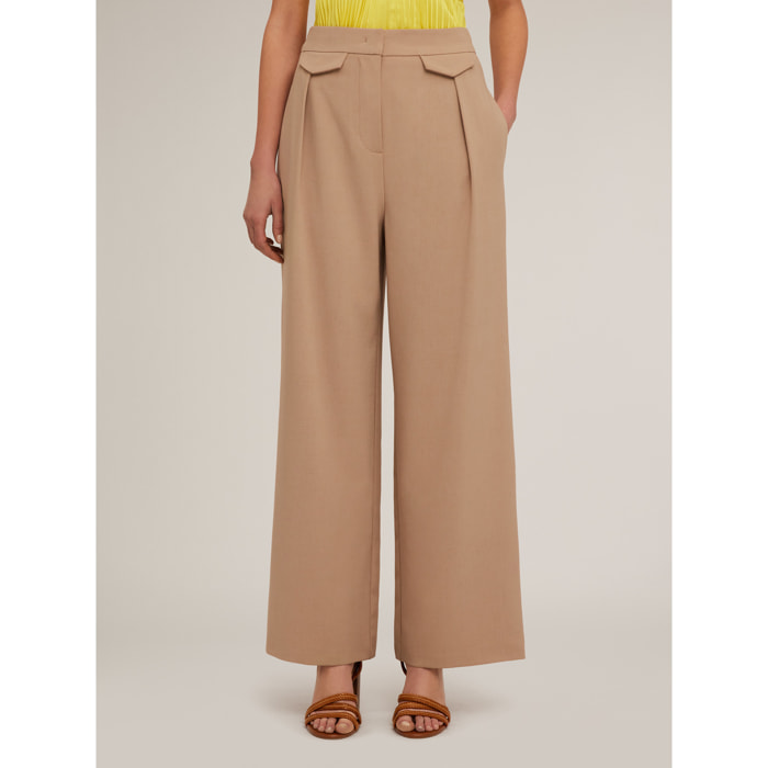 Motivi - Pantalón modelo palazzo con pliegues y diseño de bolsillos - Beige