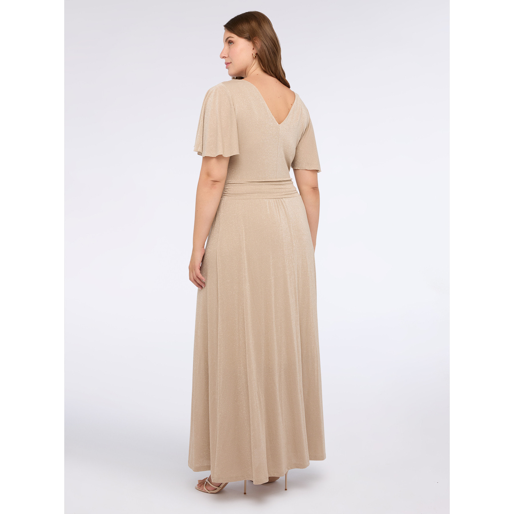 Fiorella Rubino - Vestido largo de jersey lurex con escote en V - Oro