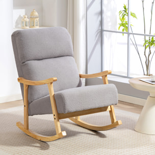 Silla Mecedora de Borreguito Moderna, Mecedora con Patas y Reposabrazos de Madera de Caucho, Respaldo Alto, Sillón de Lactancia Carga 120 kg, para Dormitorio, Salón