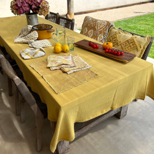 Set d'une nappe et 8 serviettes de table jaune   CAMARO