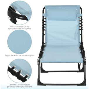 Tumbona Plegable, Tumbona Jardín Exterior Reclinable 4 Posiciones con Reposacabezas y Marco de Acero, Carga 120 kg, para Terraza, Piscina, Playa, 189x58x30 cm, Verde Azulado