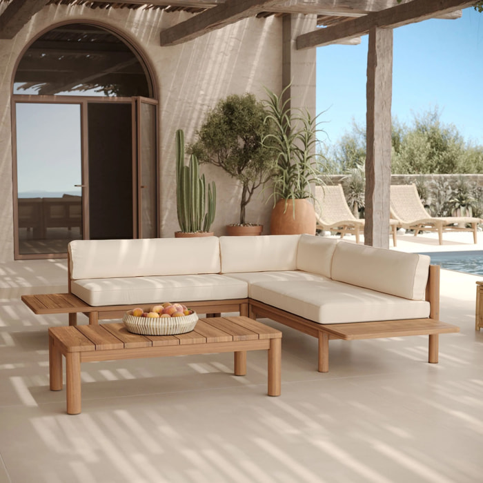 Salon de jardin 4 personnes en teck massif et tissu blanc - Nadila