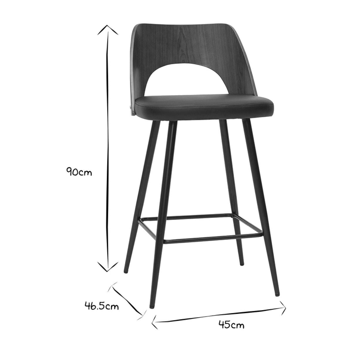Tabourets de bar design noirs et noyer H66.5 (lot de 2) FALCOM