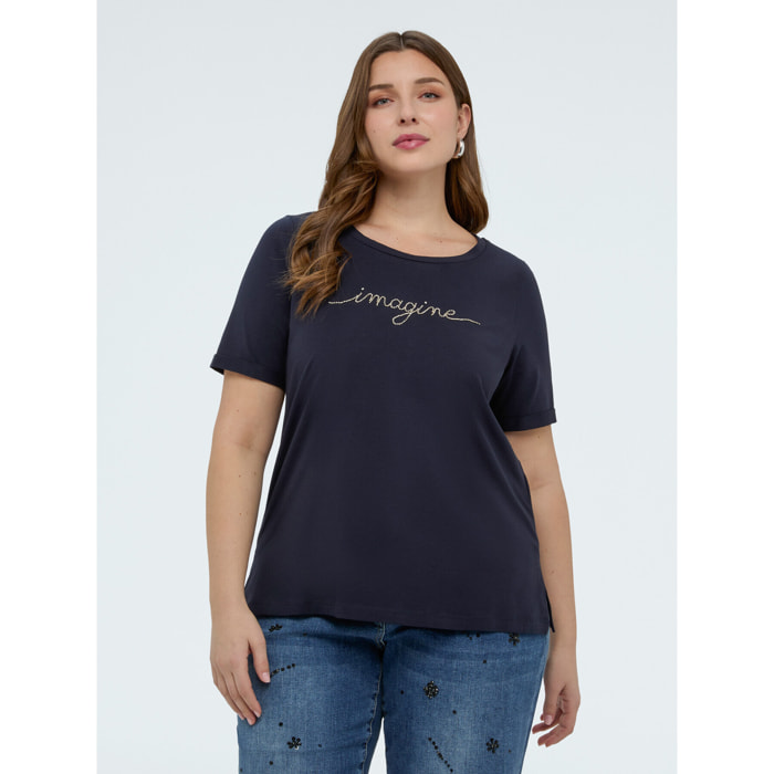 Fiorella Rubino - T-shirt in cotone con scritta crystal - Blu