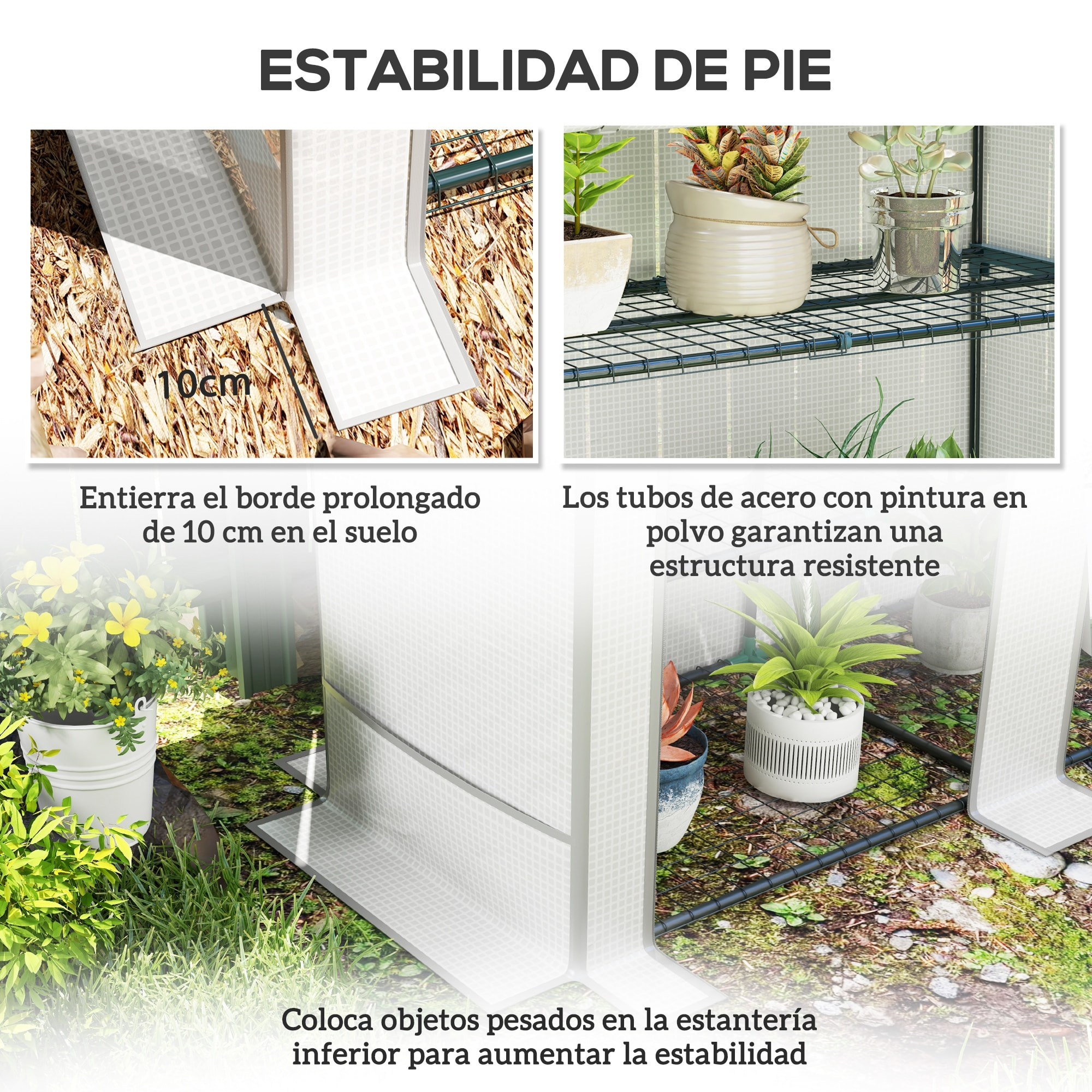 Invernadero de Exterior con Techo Inclinado Invernadero Pequeño con 3 Estantes 2 Puertas Enrollables Cubierta de PE y Marco de Acero para Cultivos Plantas Flores 144x48x152 cm Blanco