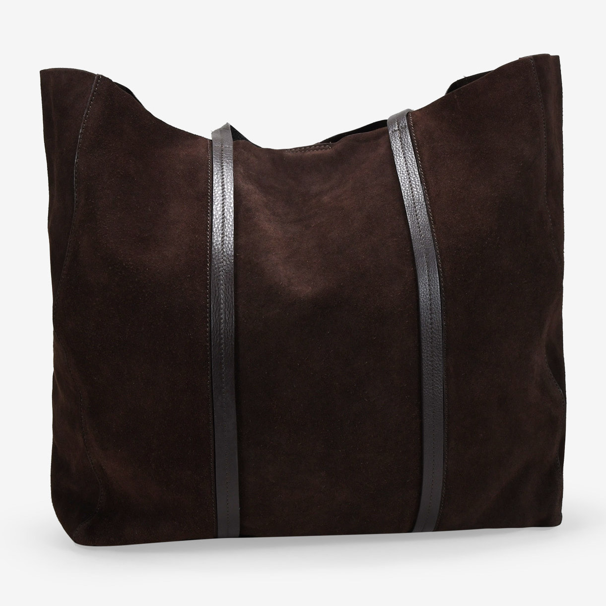 Maxi bolso de hombro marrón en serraje piel