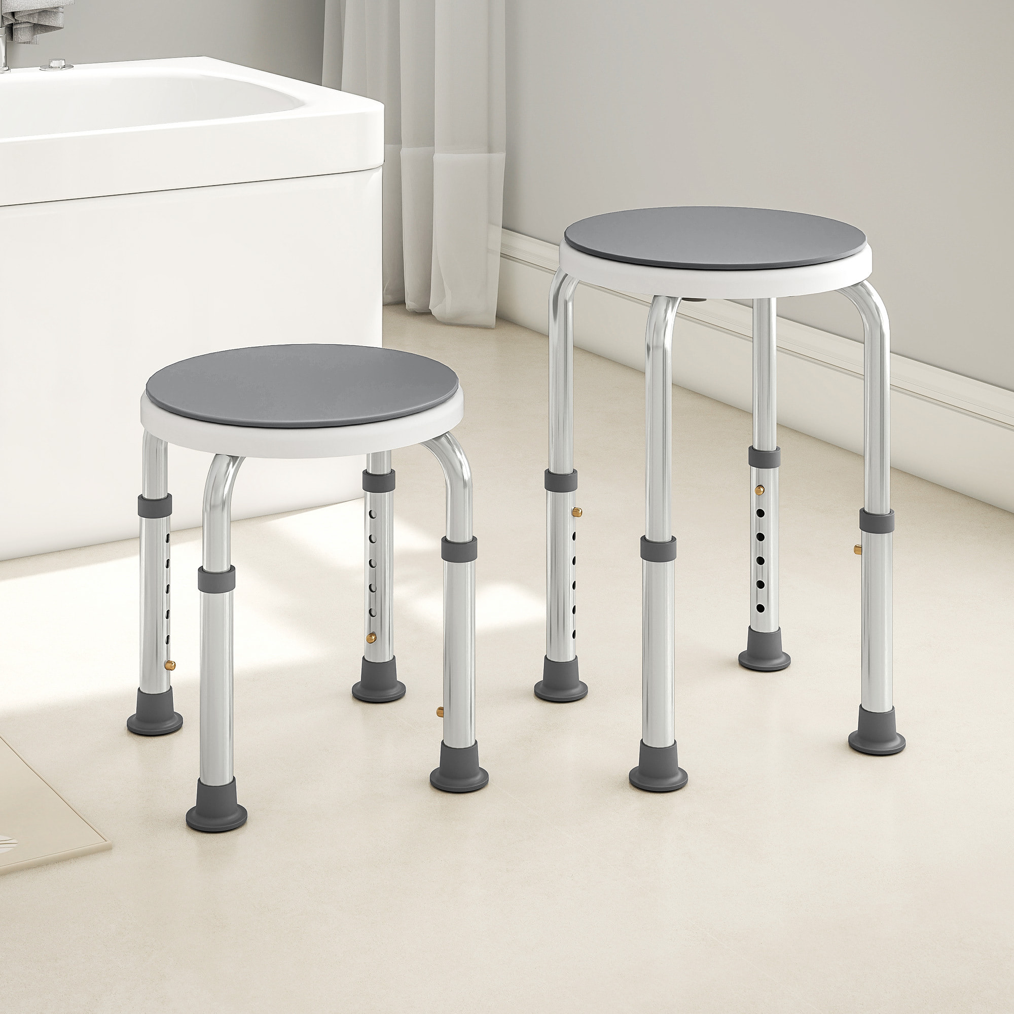 Tabouret de douche siège de douche - hauteur réglable, pivotant 360° - alu PP blanc gris