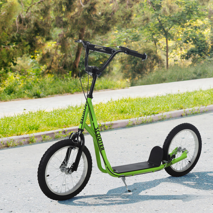Trottinette patinette pour enfants à partir de 5 ans grands pneus guidon réglable poignée frein et béquille acier vert