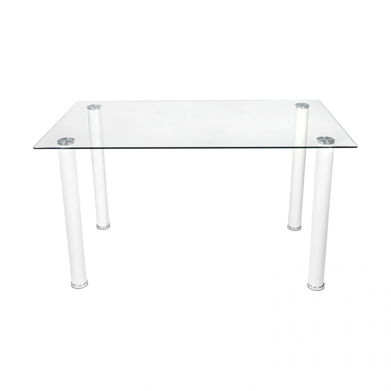Mesa de comedor fija con sobre de cristal en blanco 140x80 cm Yuri Blanco