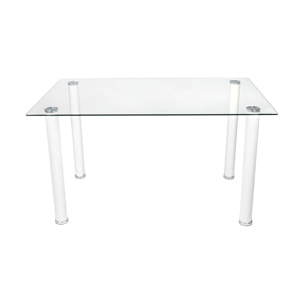 Mesa de comedor fija con sobre de cristal en blanco 140x80 cm Yuri Blanco