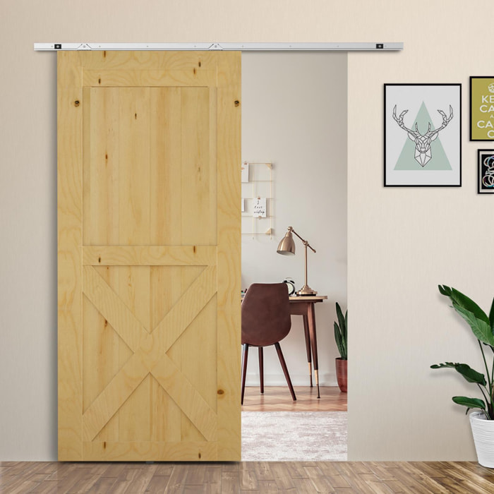 HOMCOM Herraje para Puerta Corredera 186 cm Kit de Accesorios para Puerta Corrediza de Madera con Riel de Metal y 2 Poleas Plateado