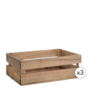 Pack 3 caisses moyennes en bois massif ton chêne foncé Hauteur: 17.5 Longueur: 49 Largeur: 29.5