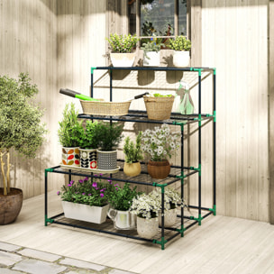 Soporte para Plantas de 4 Niveles, Estantería para Plantas de Acero, Diseño en Escalera, Soporte para Macetas para Interior y Exterior, Jardín, Balcón y Patio, 94x84x110 cm, Verde Oscuro