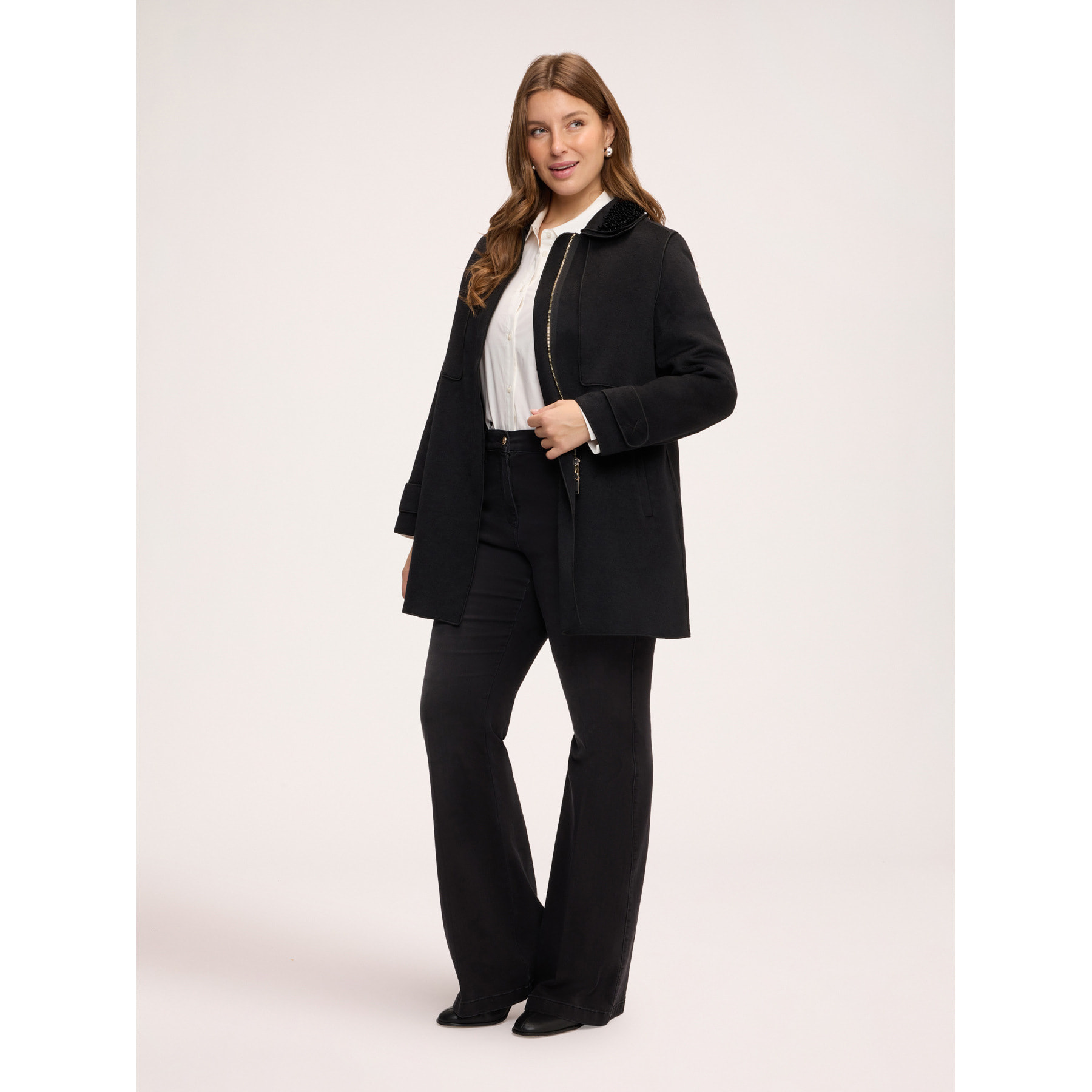 Fiorella Rubino - Cappotto misto lana con colletto paillettes - Nero