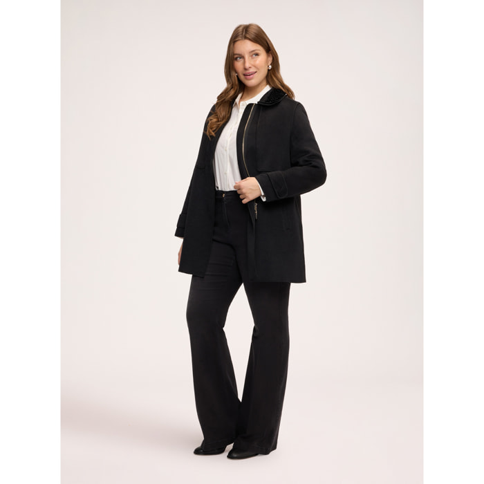 Fiorella Rubino - Cappotto misto lana con colletto paillettes - Nero