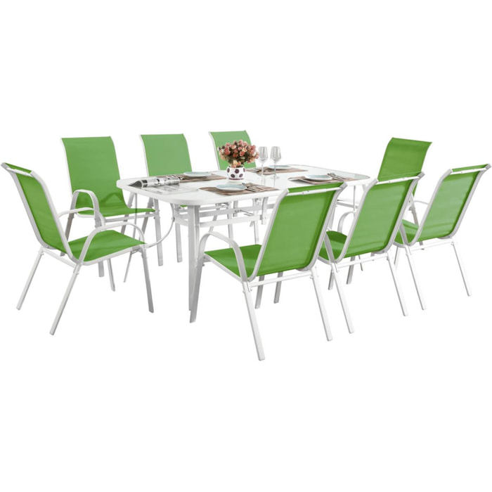 Table et chaises de jardin en textilène "Cordoba XL 180" - Phoenix - 8 places - Vert