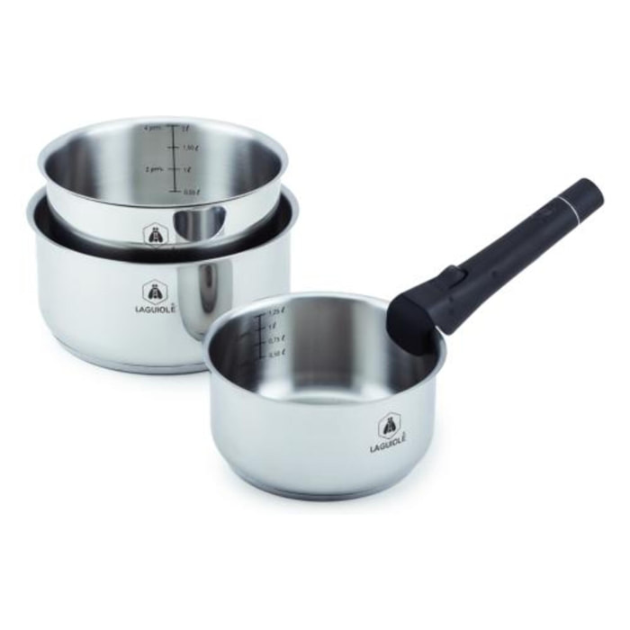 Set de 3 casseroles inox amovible     - "Réactif"