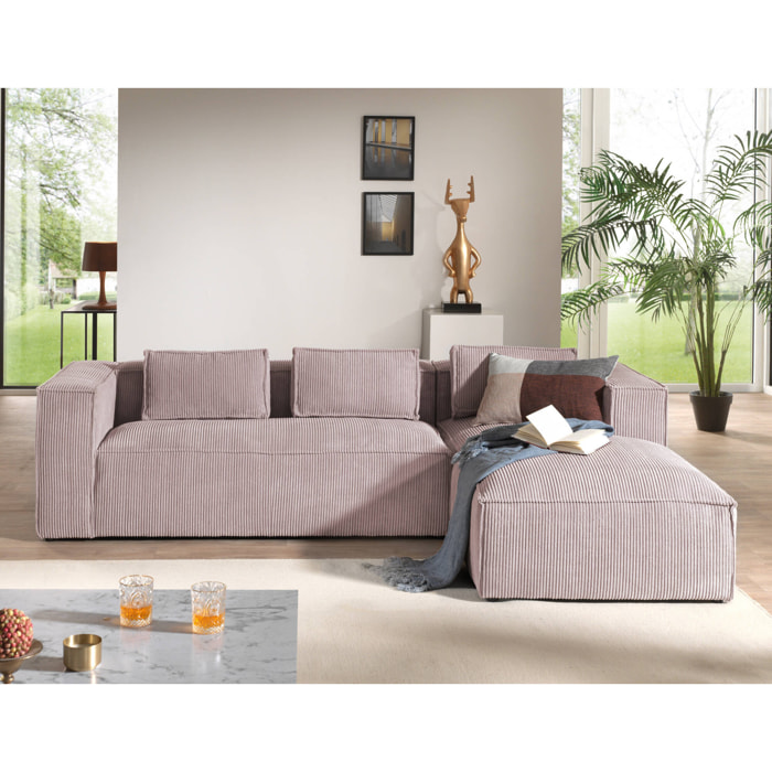 Stella - canapé d'angle droit en velours côtelé - 4 places -style contemporain - Rose