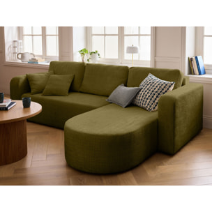 Miro - canapé d'angle réversible - 4 places - convertible avec coffre - en velours texturé - Vert Olive