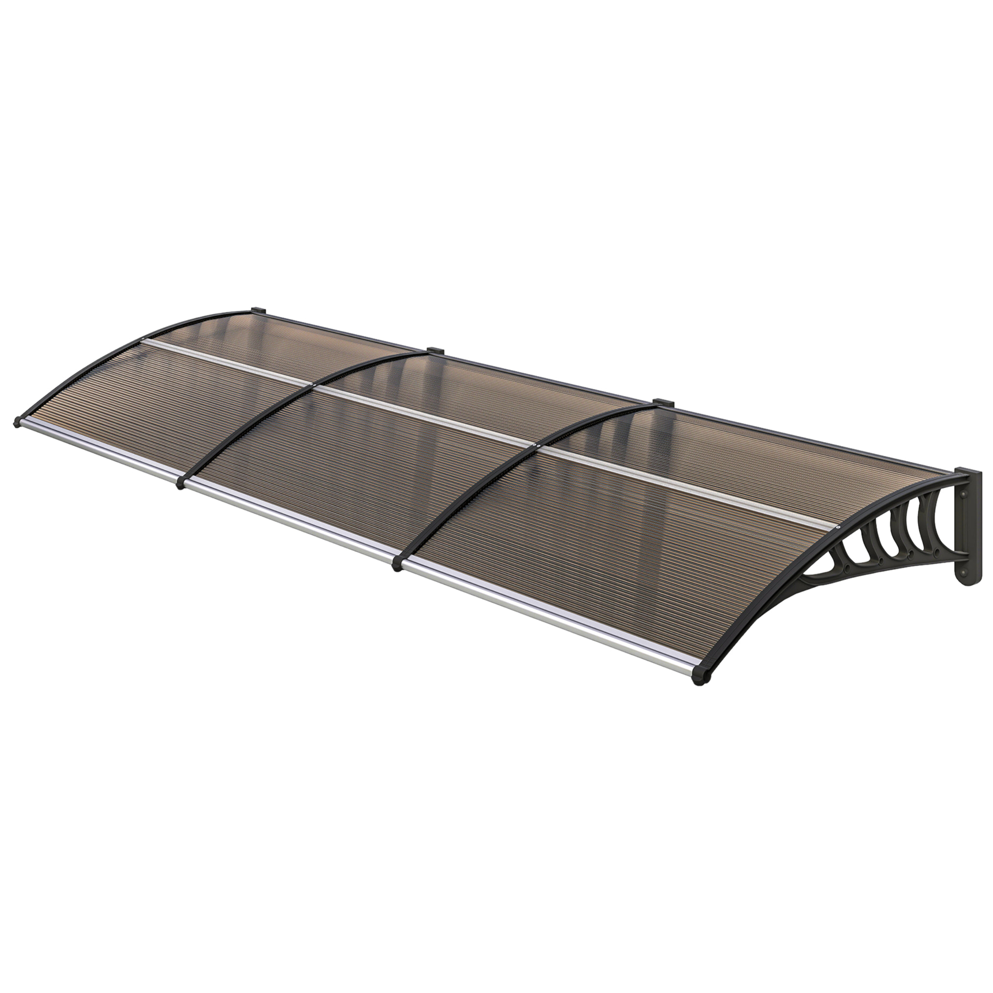 Auvent marquise de porte design voûté arrondi dim. 303L x 96l x 27H cm alu polycarbonate plastique marron noir