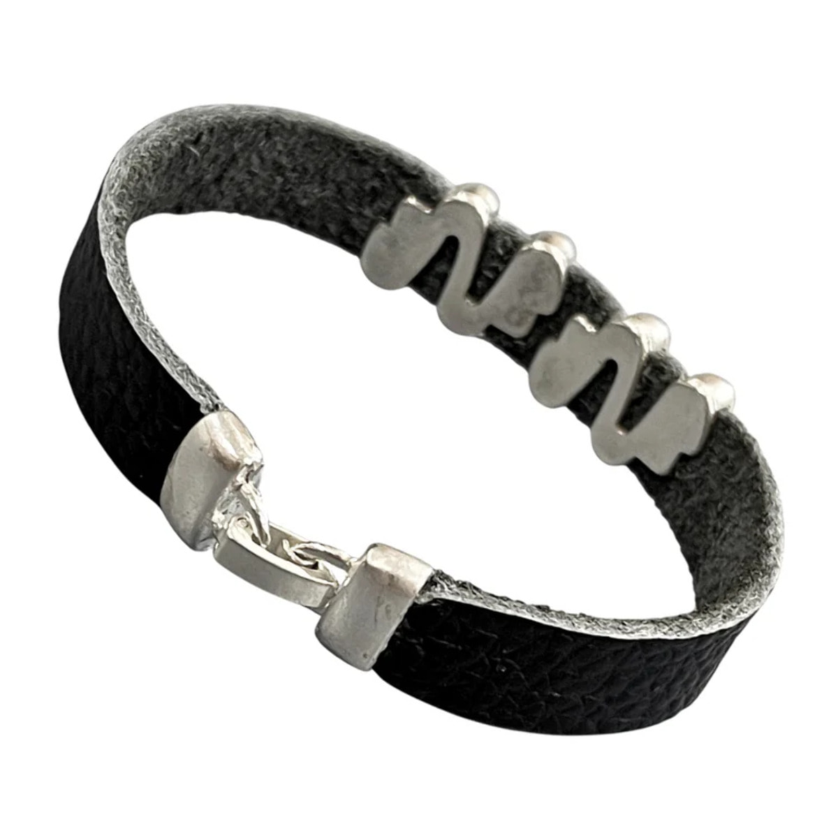 Pulsera MM piel negra y plata 10Mc