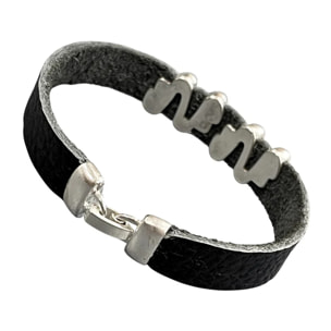 Pulsera MM piel negra y plata 10Mc