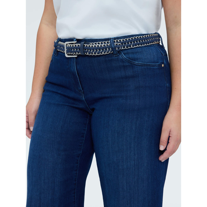 Fiorella Rubino - Cinturón con hebilla tejido trenzado y cadena - Azul