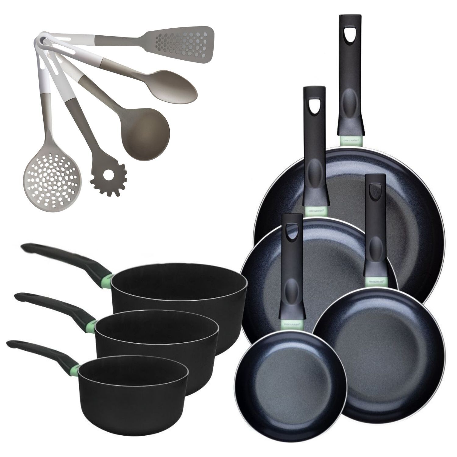 Lot de 4 Poêles et Casseroles Fackelmann Brandao avec 5 ustensiles Vario
