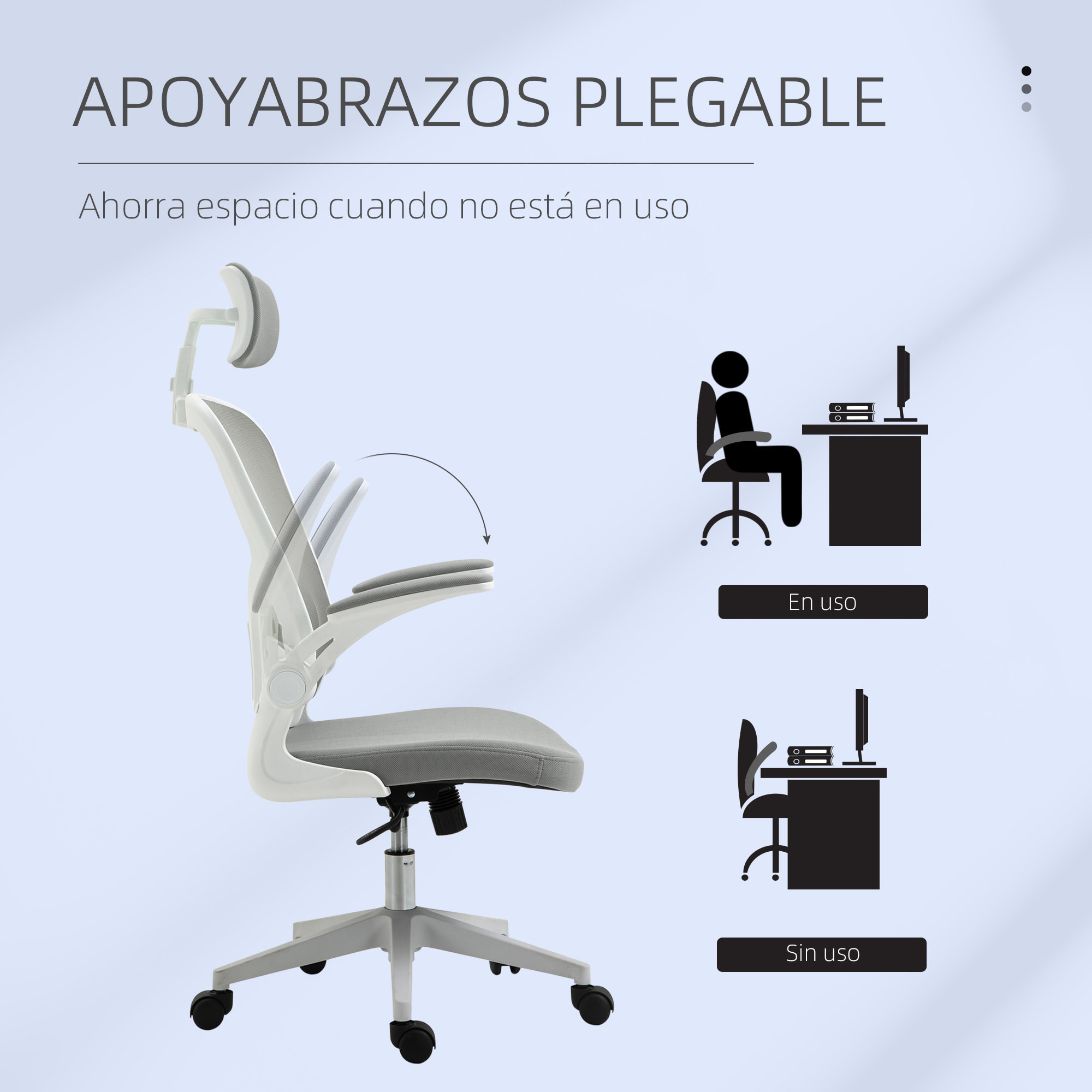 Vinsetto Silla de Oficina de Malla Ergonómica Silla Escritorio Giratoria con Altura Ajustable Reposabrazos Plegable Reposacabezas y Soporte Lumbar Regulables 65x64x114-122 cm Gris