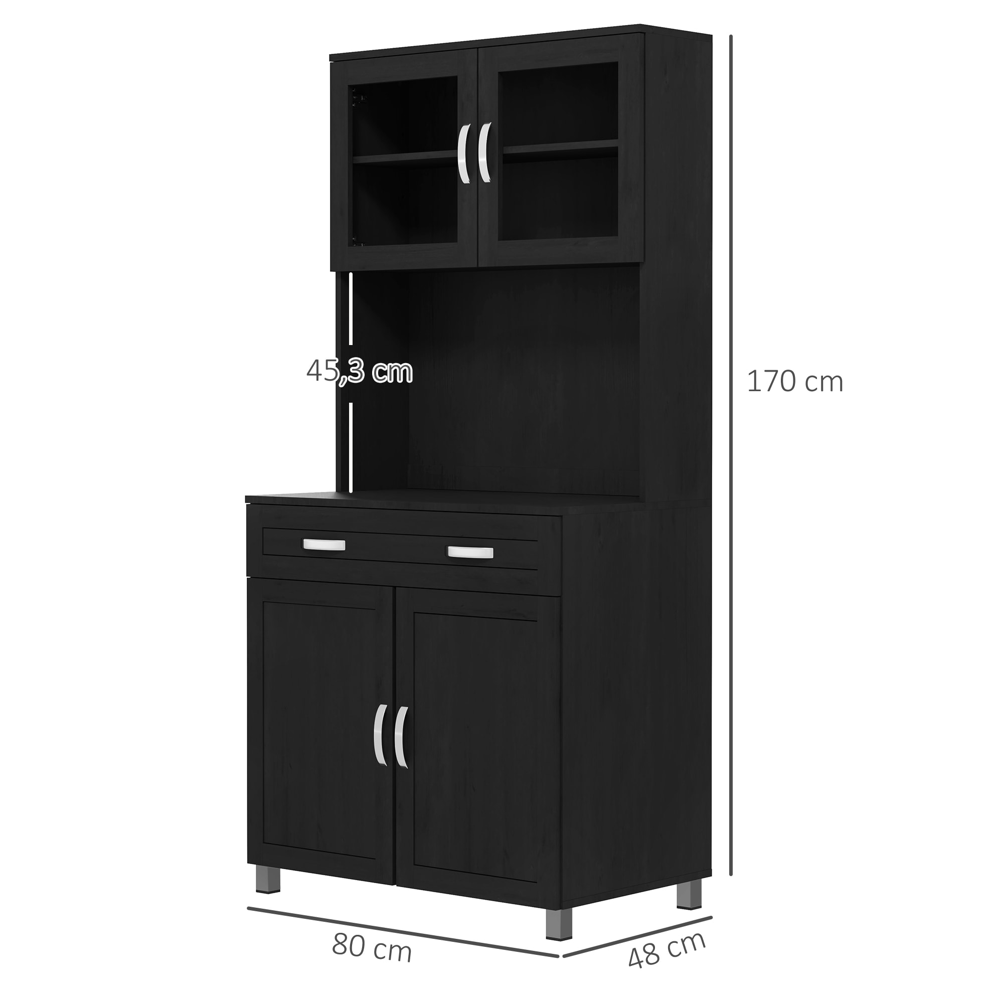 Armoire de cuisine contemporaine multi-rangement 4 portes grand tiroir noir