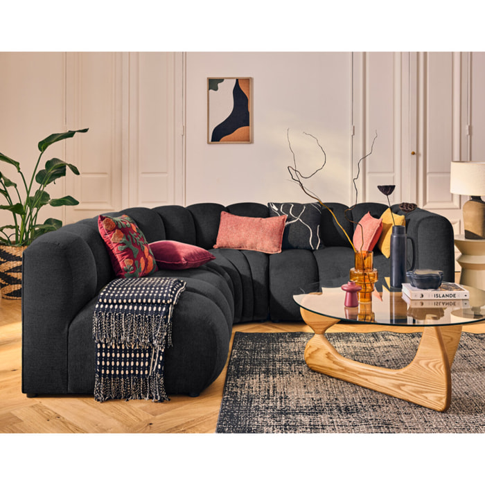 Debbie - canapé modulable d'angle gauche 4 places avec accoudoir en tissu texturé - Noir