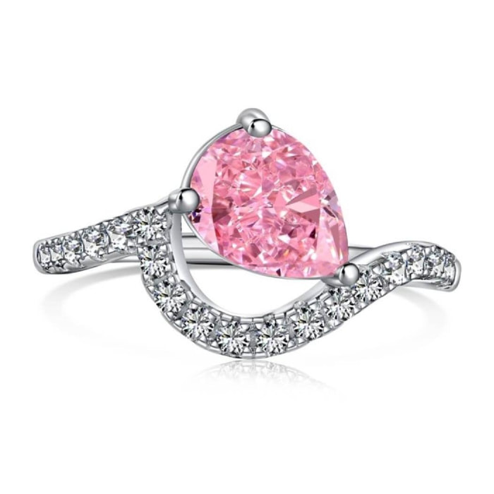 CUCO Anillo de plata con piedra rosa de talla pera - Talla 57