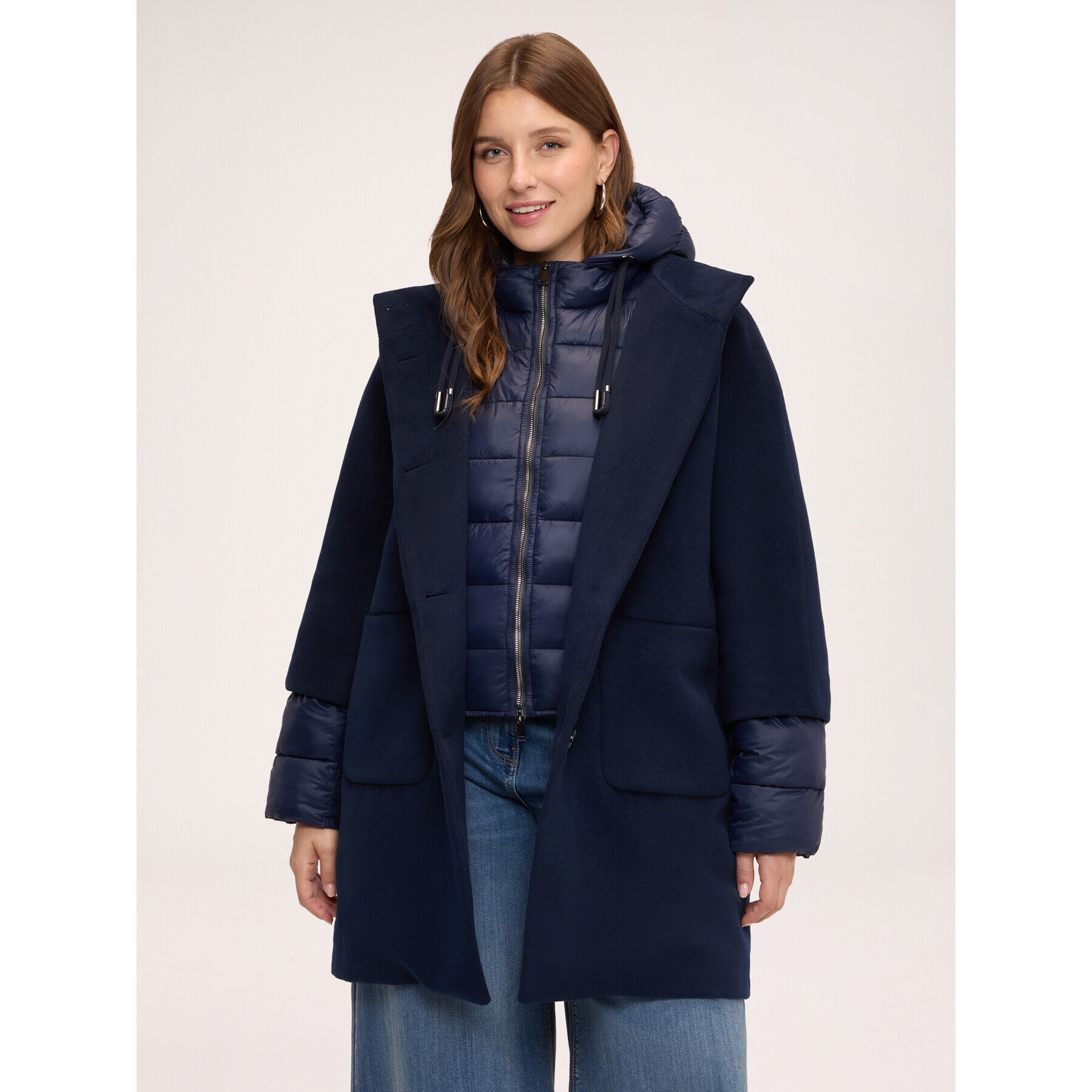 Fiorella Rubino - Piumino bimaterico con cappuccio - Blu