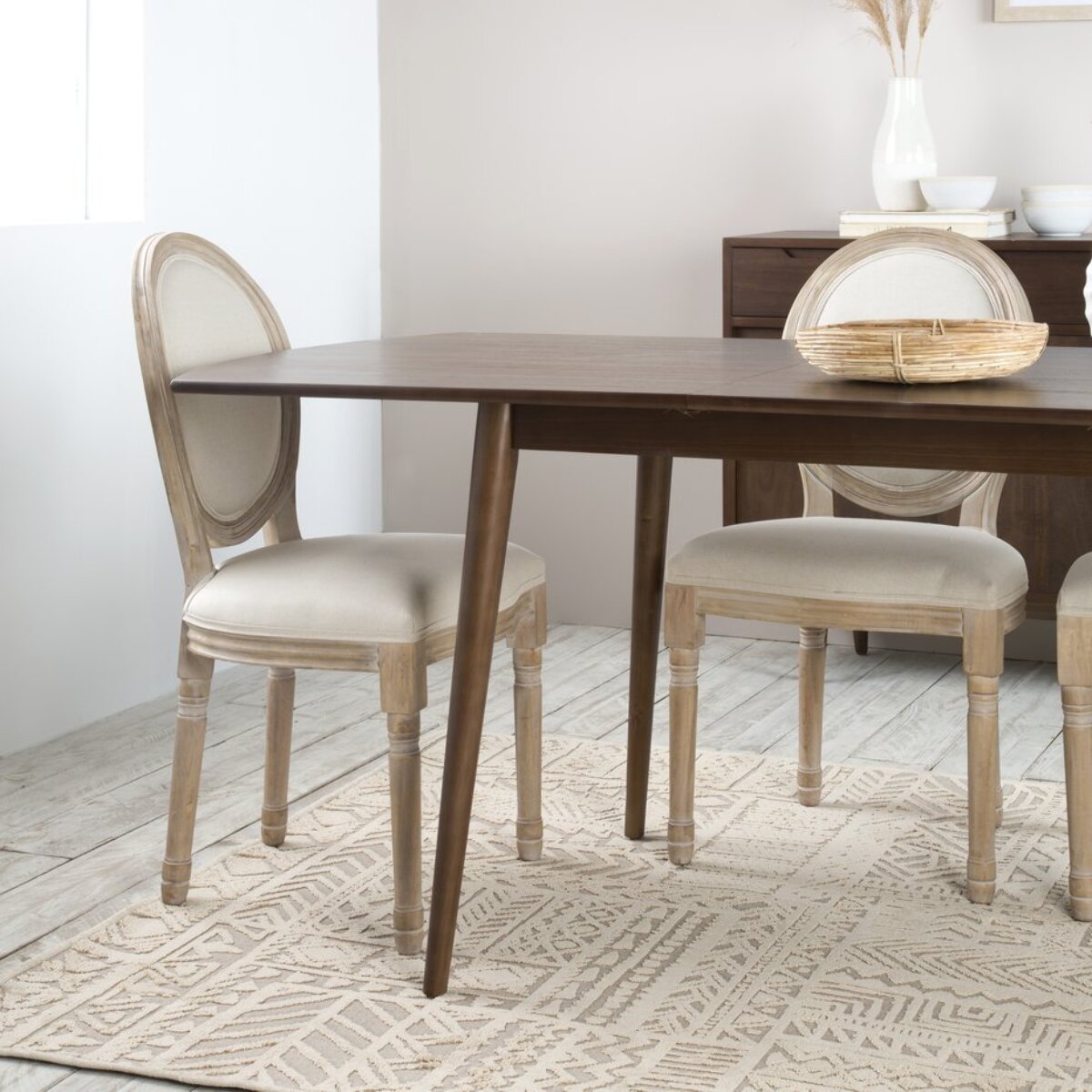 Chaise rembourrée Victoria -bois massif de bouleau / mousse et tissu-couleur beige 48 x 96 x 46 cm