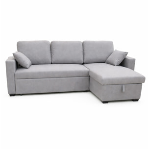 LARNACA Canapé d'angle convertible 3 places avec coffre en tissu gris