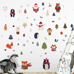 Stickers Noël animaux de la forêt du réveillon - Autocollants stickers adhésifs noël - décoration fêtes