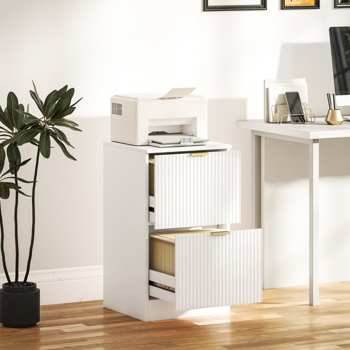 Cajonera de Oficina con 2 Cajones Cajonera de Escritorio con Frentes Acanalados Mueble Archivador para Tamaño A4 o Carta para Estudio 40x40x71 cm Blanco
