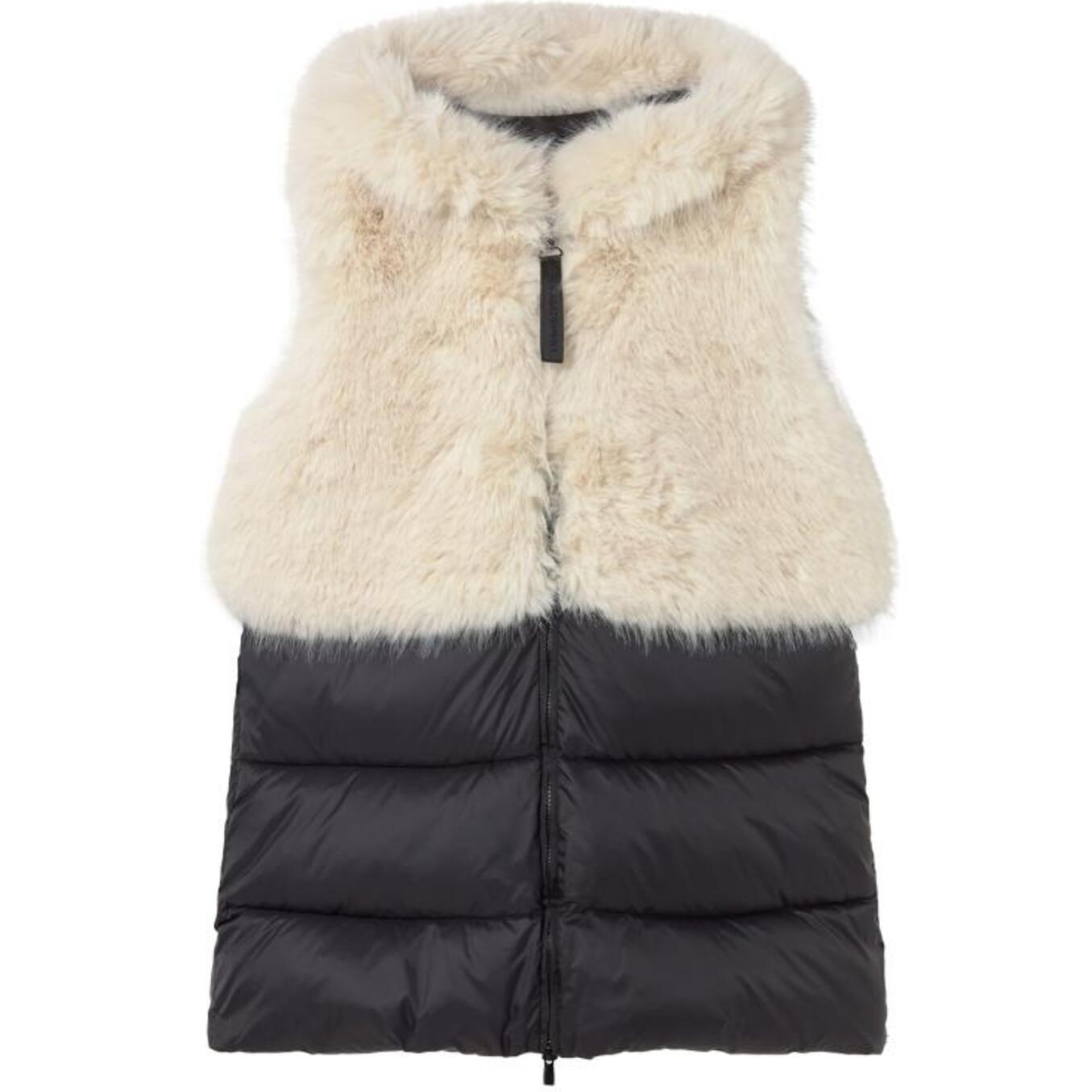 Gilet bicolore in nylon/pelliccia