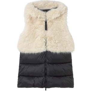 Gilet bicolore in nylon/pelliccia