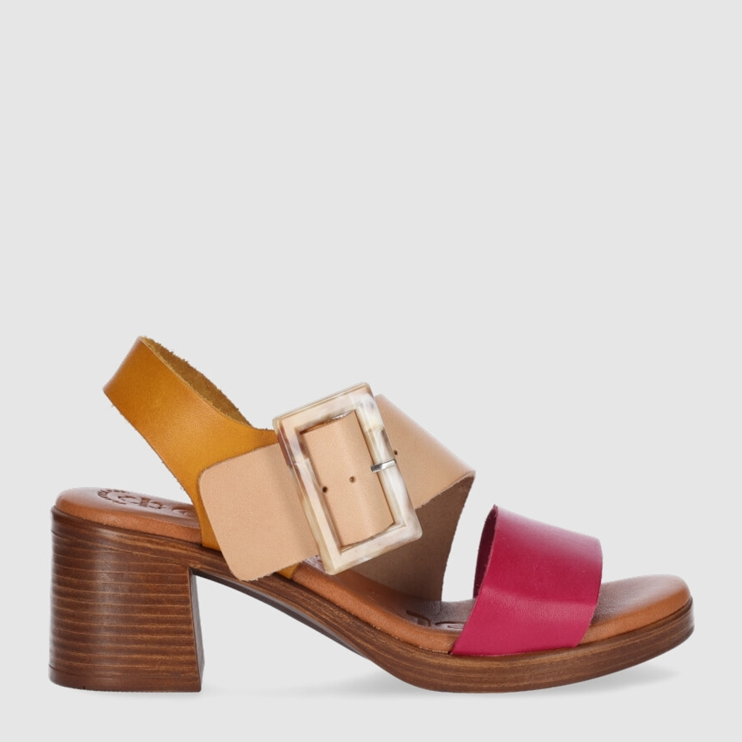 Sandalias de Piel - Multi-Mostaza - Tacón: 5 cm