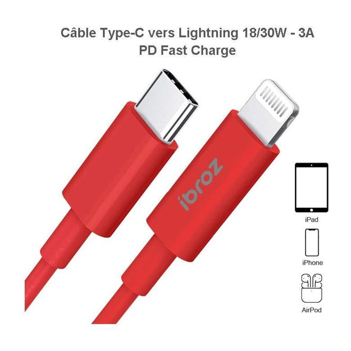 Câble Lightning IBROZ vers USB-C 1m rouge