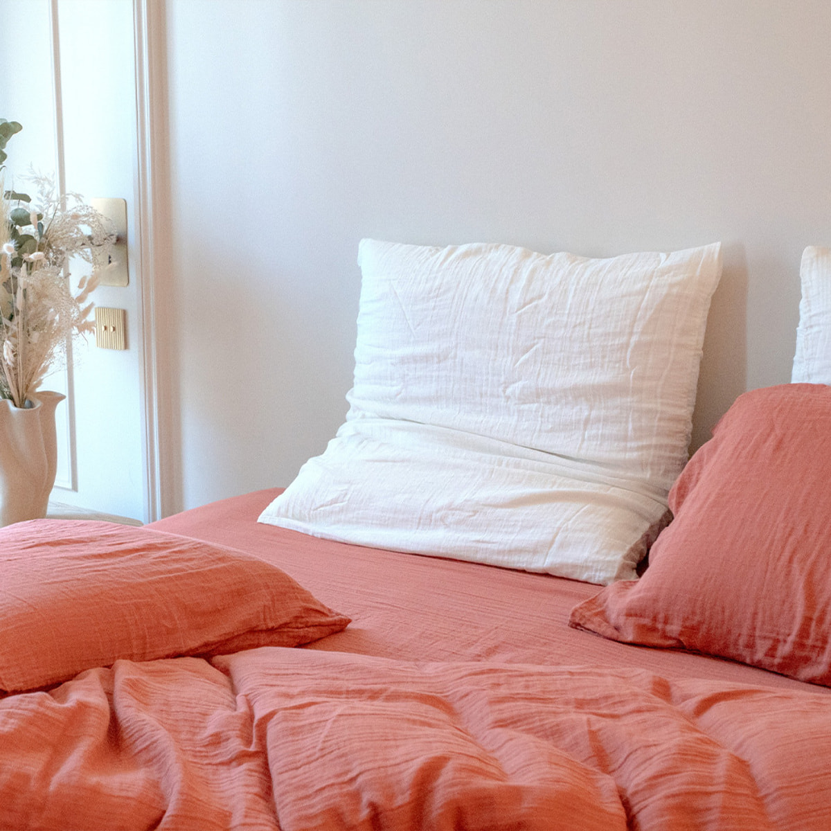 Parure de lit 160 cm gaze de coton teracotta - LOUISE