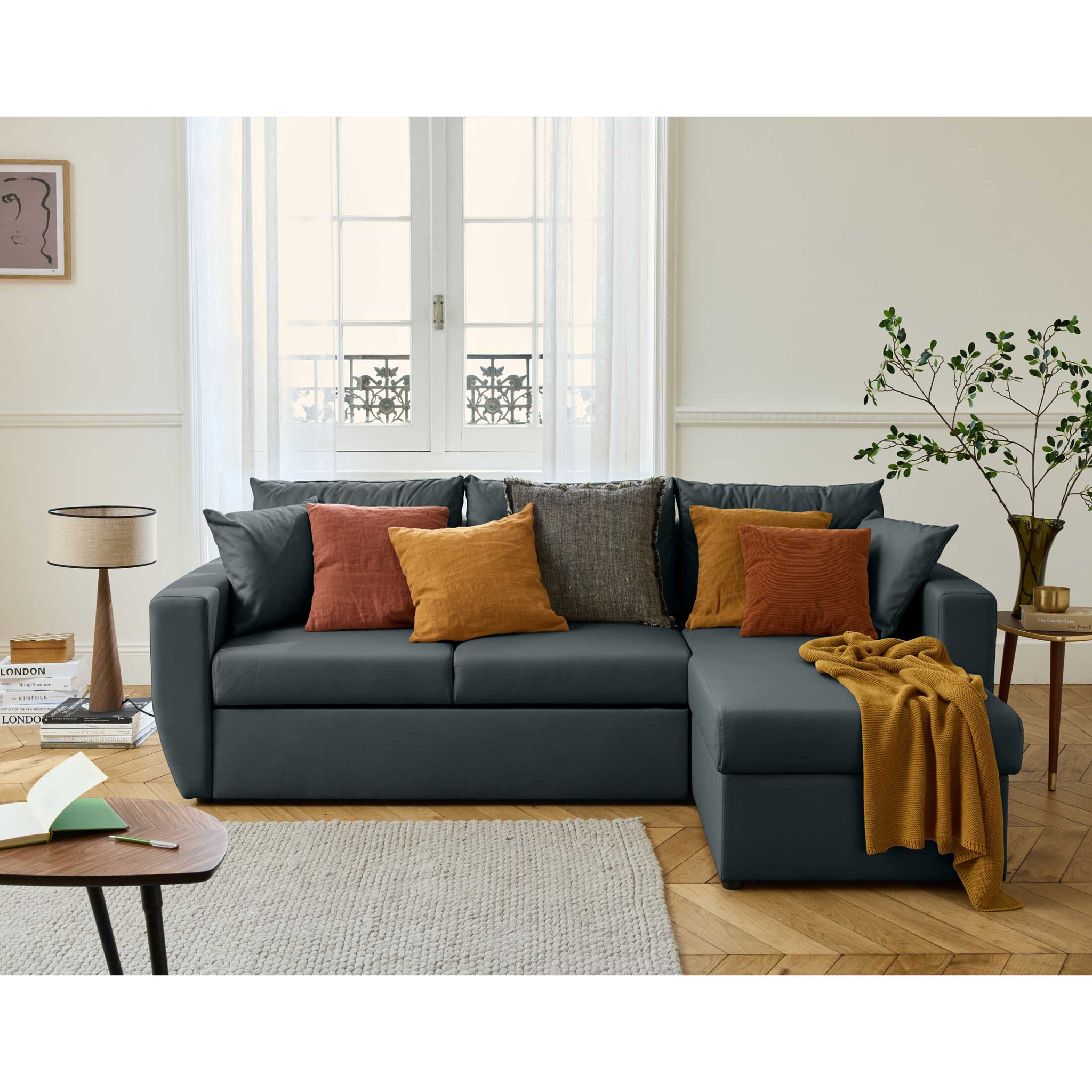 Astoria - canapé d'angle réversible 4 places - convertible avec coffre - en simili - Gris Anthracite