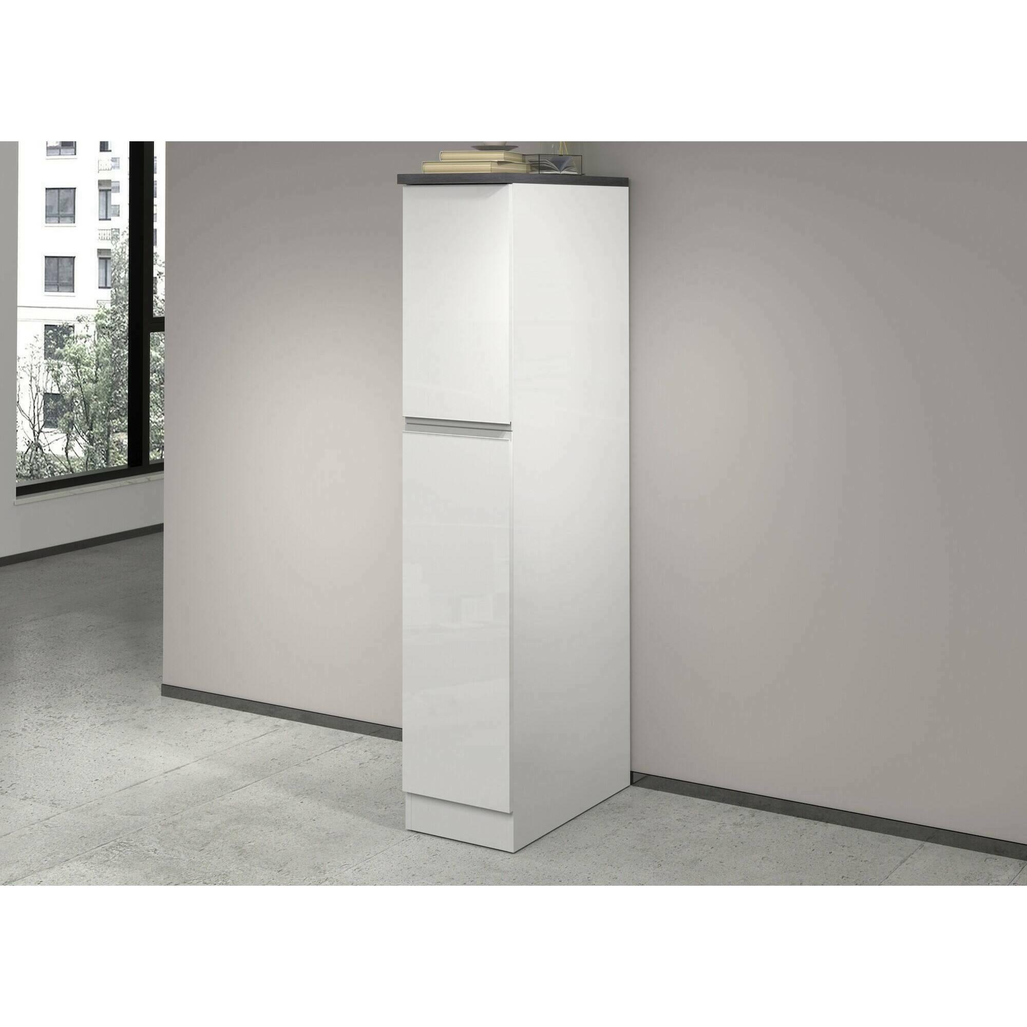 Dispensa da cucina Dcasiragh, Mobile multiuso, Armadio portaoggetti a 2 cassettoni, 100% Made in Italy, 30x60h165 cm, Bianco lucido e Ardesia