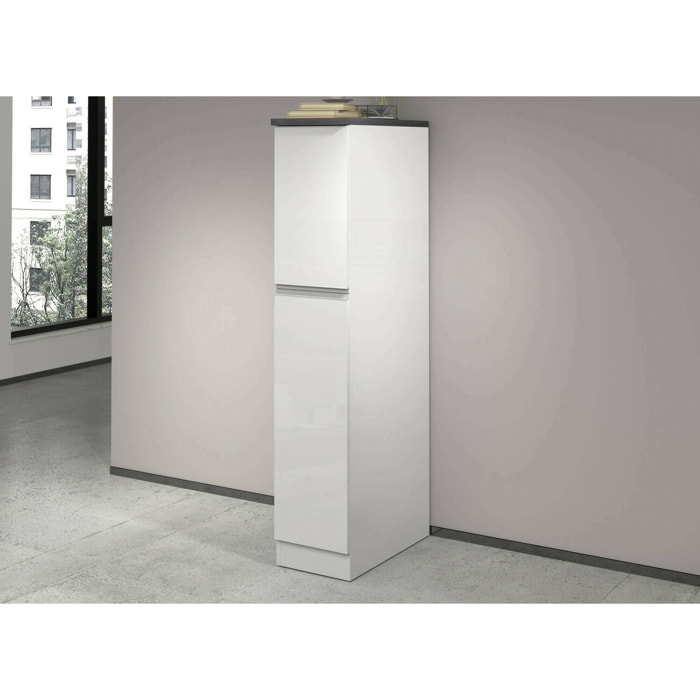 Dispensa da cucina Dcasiragh, Mobile multiuso, Armadio portaoggetti a 2 cassettoni, 100% Made in Italy, 30x60h165 cm, Bianco lucido e Ardesia