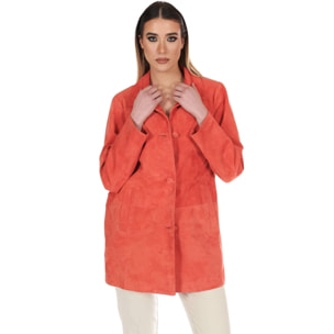 Giacca in pelle camoscio arancio monopetto versione oversize