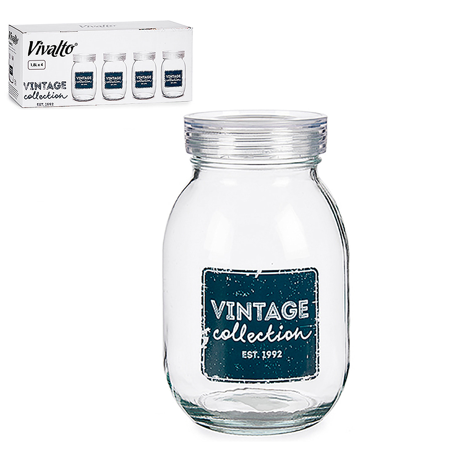 Set di 4 barattoli con coperchio 1,8 l.