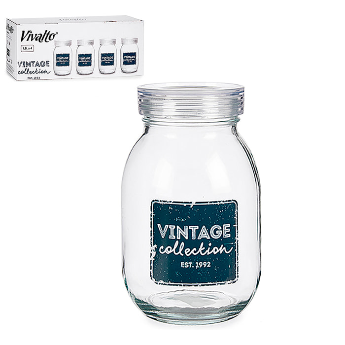 Set di 4 barattoli con coperchio 1,8 l.